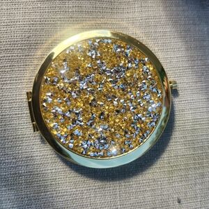 Gold and Silver Rhinestone Compact Mirror NWOT